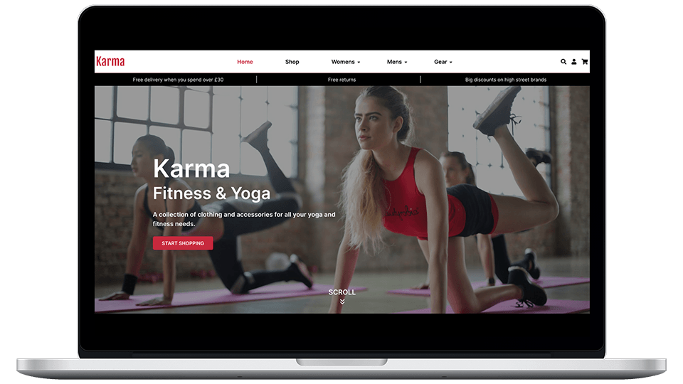 Karma Fitness screenshot shown on MacBook background